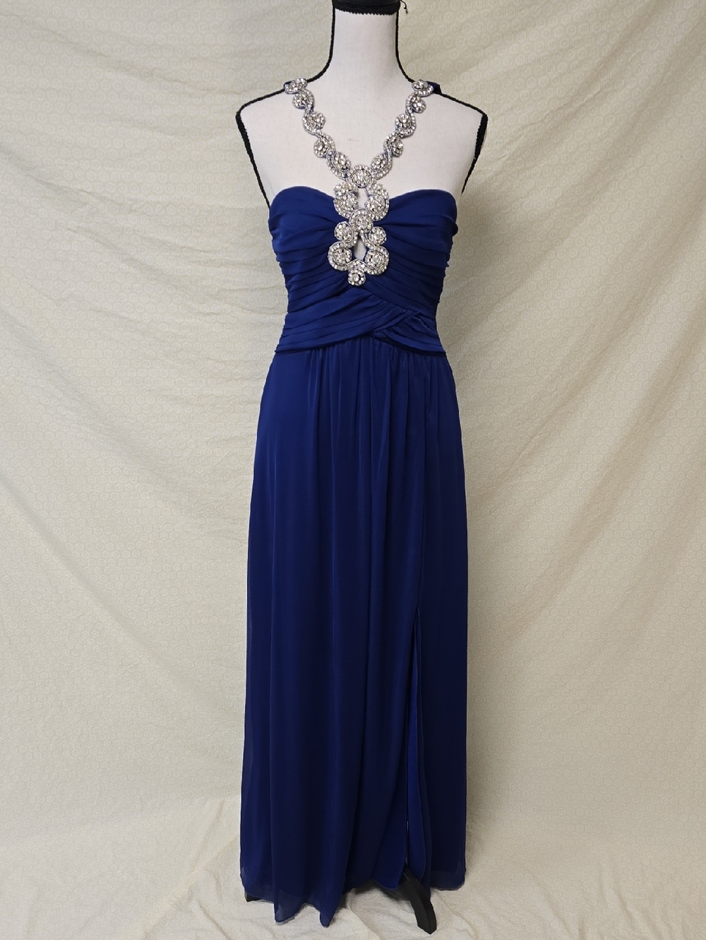 Trixxi Royal Blue Strapless Evening Gown with Rhinestone Detail